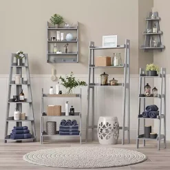 Kirklands Home Bookshelves|Gray 5-Tier Corner Ladder Bookshelf