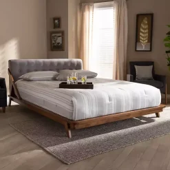 Kirklands Home Beds & Headboards|Tufted and Natural Walnut King Platform Bed Gray