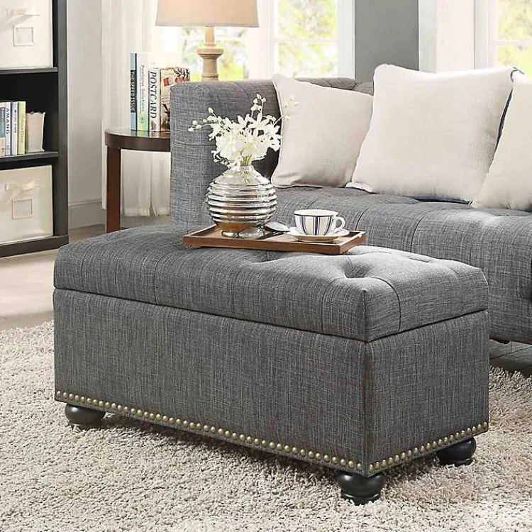 Kirklands Home Benches & Ottomans|Tufted Jess Storage Ottoman Bench Gray