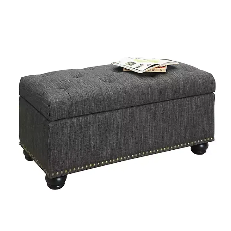 Kirklands Home Benches & Ottomans|Tufted Jess Storage Ottoman Bench Gray