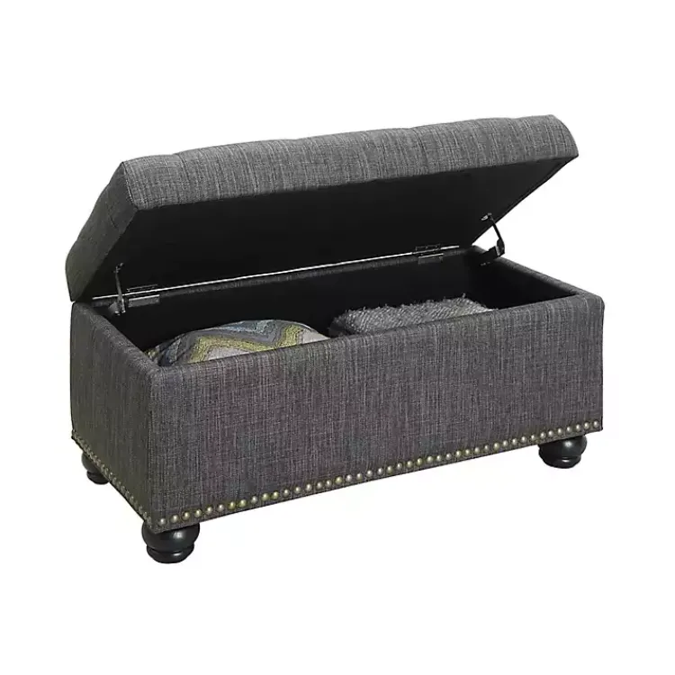 Kirklands Home Benches & Ottomans|Tufted Jess Storage Ottoman Bench Gray
