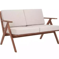 Kirklands Home Outdoor Seating|Upholstered Acacia Wood Outdoor Loveseat Gray