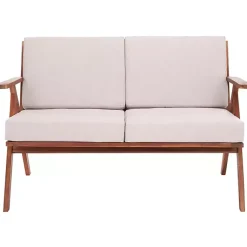 Kirklands Home Outdoor Seating|Upholstered Acacia Wood Outdoor Loveseat Gray