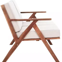 Kirklands Home Outdoor Seating|Upholstered Acacia Wood Outdoor Loveseat Gray