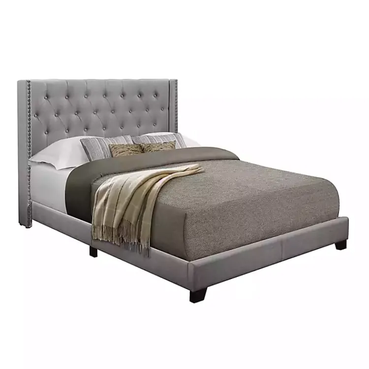 Kirklands Home Beds & Headboards|Upholstered Button Tufted Wing King Bed Gray