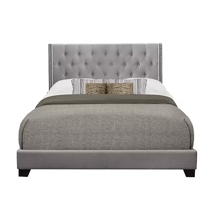 Kirklands Home Beds & Headboards|Upholstered Button Tufted Wing King Bed Gray