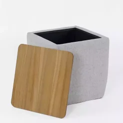 Kirklands Home Benches & Ottomans|Upholstered Storage Ottoman with Wood Lid Gray