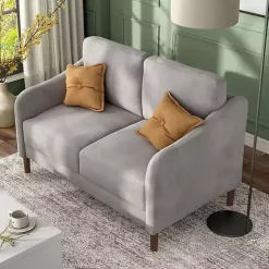Kirklands Home Sofas & Loveseats|Velvet Upholstered Modern Loveseat Gray