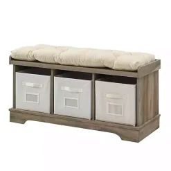 Kirklands Home Benches & Ottomans|Gray Wash Entryway Bench and Storage Bins Tan
