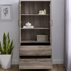 Kirklands Home Cabinets & Sideboards|Wash Glass Door Storage Hutch Gray