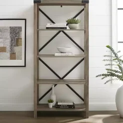 Kirklands Home Bookshelves|Wash Metal X Frame Back Bookshelf Gray