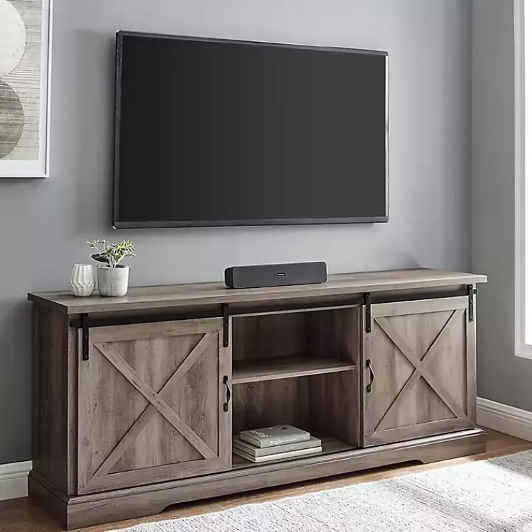 Kirklands Home Tv Stands & Media Consoles|Wash Sliding Barn Door TV Stand Gray