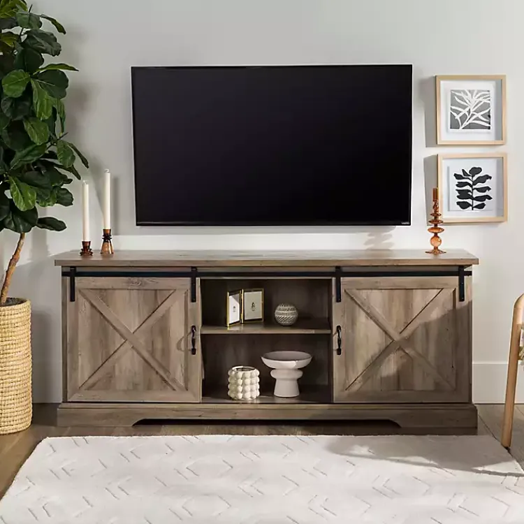 Kirklands Home Tv Stands & Media Consoles|Wash Sliding Barn Door TV Stand Gray