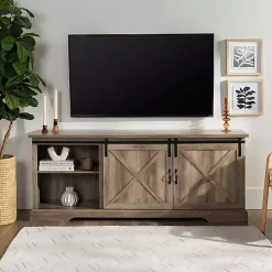 Kirklands Home Tv Stands & Media Consoles|Wash Sliding Barn Door TV Stand Gray