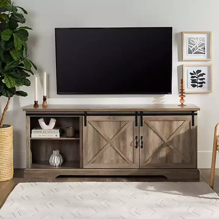 Kirklands Home Tv Stands & Media Consoles|Wash Sliding Barn Door TV Stand Gray