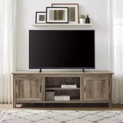 Kirklands Home Tv Stands & Media Consoles|Gray Wash Wood Grooved Door TV Stand Brown