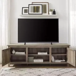 Kirklands Home Tv Stands & Media Consoles|Gray Wash Wood Grooved Door TV Stand Brown