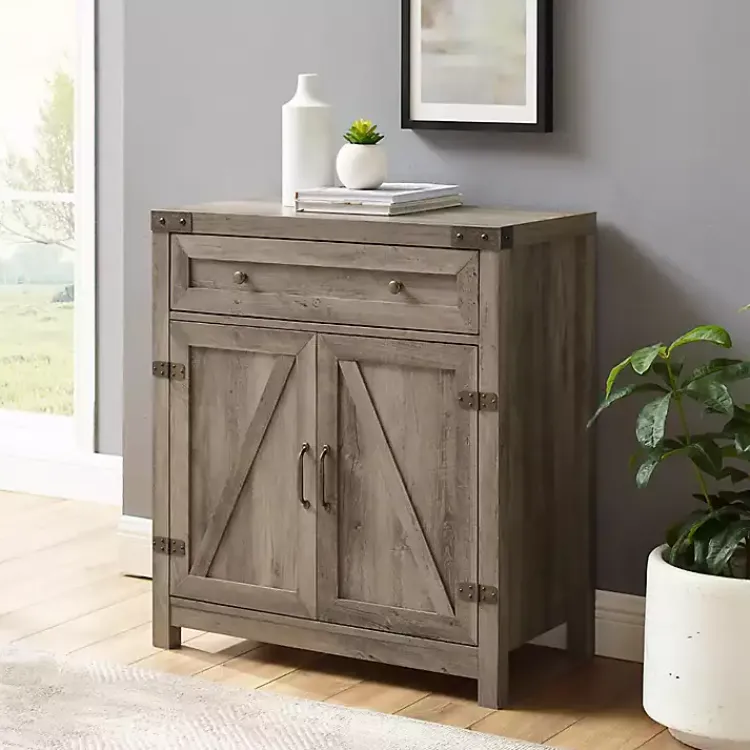 Kirklands Home Cabinets & Sideboards|Wash Wooden and Metal Barn Door Cabinet Gray