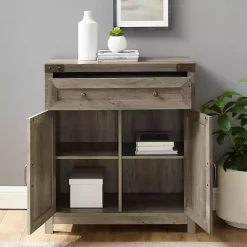 Kirklands Home Cabinets & Sideboards|Wash Wooden and Metal Barn Door Cabinet Gray