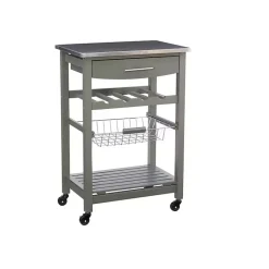 Kirklands Home Kitchen Islands & Bar Carts|Wood and Stainless Steel Kitchen Cart Gray