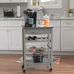 Kirklands Home Kitchen Islands & Bar Carts|Wood and Stainless Steel Kitchen Cart Gray