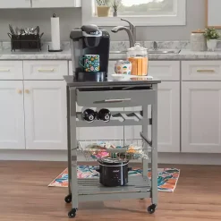 Kirklands Home Kitchen Islands & Bar Carts|Wood and Stainless Steel Kitchen Cart Gray
