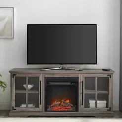 Kirklands Home Tv Stands & Media Consoles|Wood 2-Door LED Fireplace Cabinet Gray