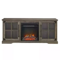 Kirklands Home Tv Stands & Media Consoles|Wood 2-Door LED Fireplace Cabinet Gray