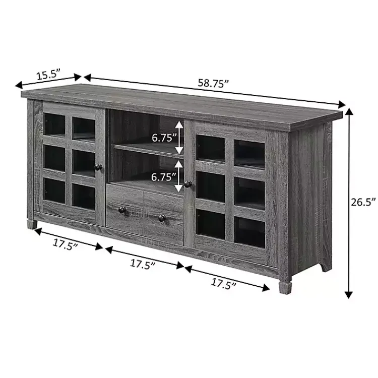 Kirklands Home Tv Stands & Media Consoles|Wood 2-Door Windowpane Media Cabinet Gray