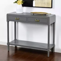 Kirklands Home Console Tables|Wood 2-Drawer Layla Console Table Gray