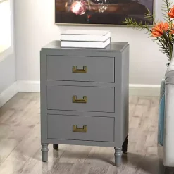 Kirklands Home Nightstands|Wood 3-Drawer Layla Nightstand Gray