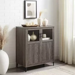 Kirklands Home Cabinets & Sideboards|Wood Glass Windows Storage Cabinet Gray