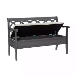 Kirklands Home Benches & Ottomans|Gray Wood Upholstered Storage Bench