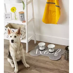 Kirklands Home Kitchen & Floor Mats|Gray Woof Bone Pet Bowl Mat