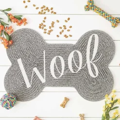 Kirklands Home Kitchen & Floor Mats|Gray Woof Bone Pet Bowl Mat