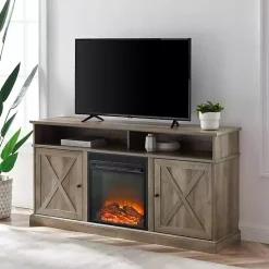 Kirklands Home Tv Stands & Media Consoles|Graywash Rustic Fireplace Cabinet Brown