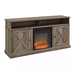 Kirklands Home Tv Stands & Media Consoles|Graywash Rustic Fireplace Cabinet Brown
