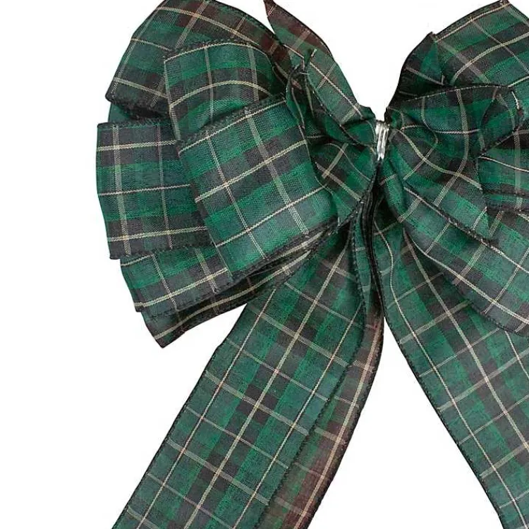 Clearance Green and Black Plaid Bow Christmas Tree Topper Christmas Tree Decorations