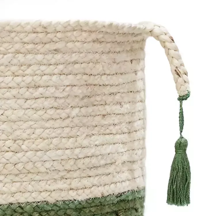 Online Green and Cream Woven Basket with Tassel, 17 in. Baskets & Boxes