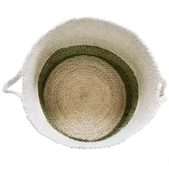 Online Green and Cream Woven Basket with Tassel, 17 in. Baskets & Boxes