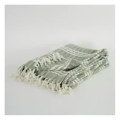 Sale Green and Ivory Striped Cotton Throw Blankets & Throws