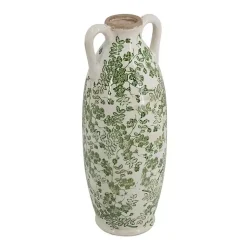 New Green and White Floral Ceramic Vase, 15.6 in. Vases