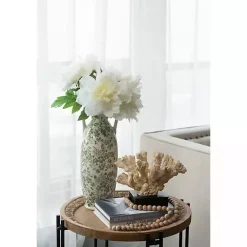 New Green and White Floral Ceramic Vase, 15.6 in. Vases