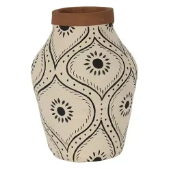 Hot Green and White Floral Terracotta Vase Vases