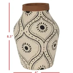 Hot Green and White Floral Terracotta Vase Vases