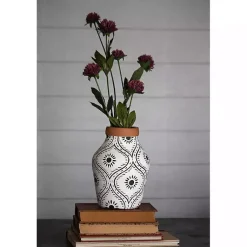 Hot Green and White Floral Terracotta Vase Vases