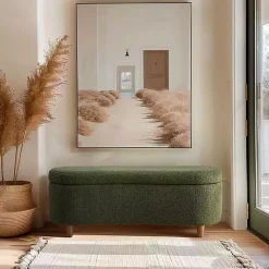 Kirklands Home Benches & Ottomans|Boucle Flip-Top Storage Bench Green