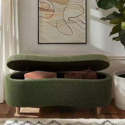 Kirklands Home Benches & Ottomans|Boucle Flip-Top Storage Bench Green