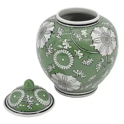 Green Floral Chinoiserie Jar Decorative Bowls & Jars