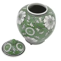 Green Floral Chinoiserie Jar Decorative Bowls & Jars